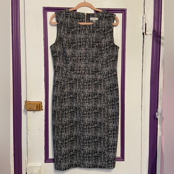 Calvin Klein Black & White Tweed Sheath Dress - Size 14 - Picture 1 of 3